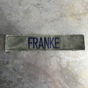 FRANKE Embroidered Vintage ‘Army Green’ Military name tape patch; FRANKE in navy